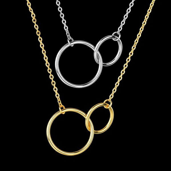 

double circle pendant necklaces interlock clavicle short necklace stainless steel choker statement necklace for women jewelry christmas gift, Silver