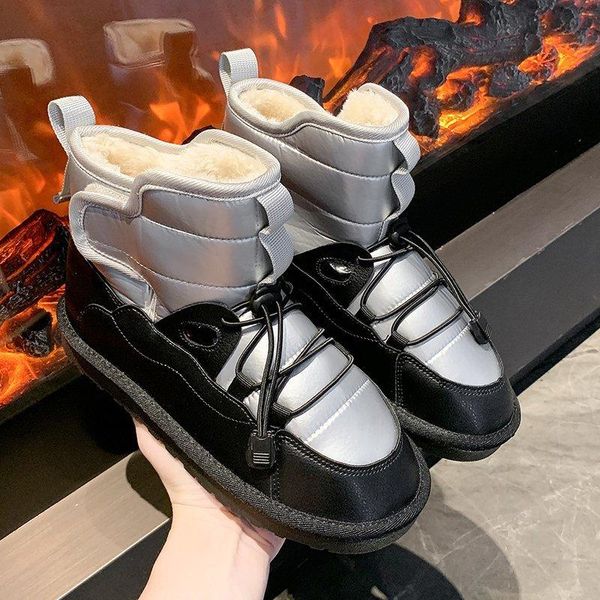 

2020 winter women fashion snow boots chunky ankle boots ulzzang women's platform woman plush shoes padded keep warm, Black