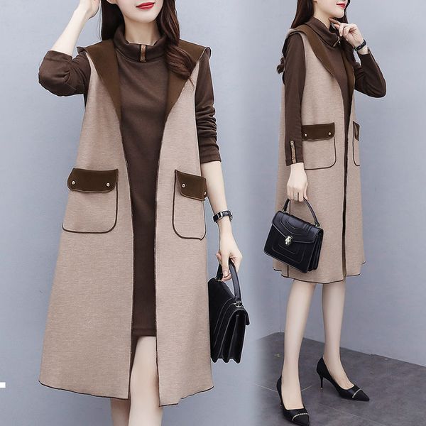 

loose 2021 new retro spring female with wool hood vests sleeveless vest jackets plus size 4xl y219 r1if, Black;white