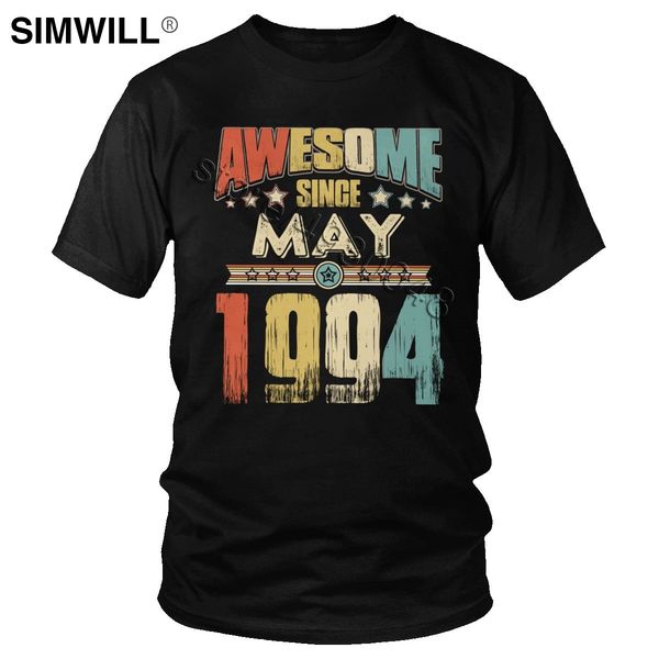 

sport vintage awesome since may 1994 t shirt classic pure cotton tee for men short sleeve legends are born in 90s birthday t-shirt
