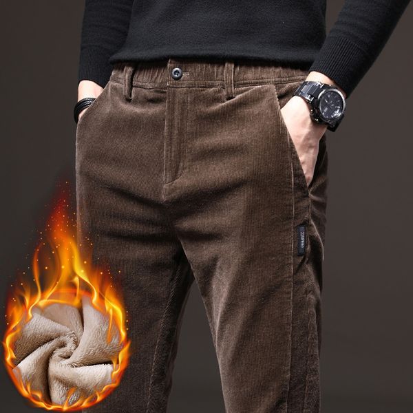 

2021 new autumn winter newly fashion men jeans designer slim fit casual business corduroy pants leisure smart thick velvet warm trousers q0i, Blue