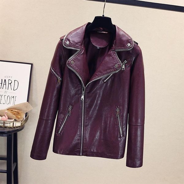 

women's fur & faux 2021 leather jacket women locomotive pu coat winter, Black