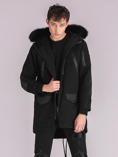 

men's down & parkas men thick fleece jackets coats winter long jacket 2021 design hip hop oversize streetwear coat1, Black