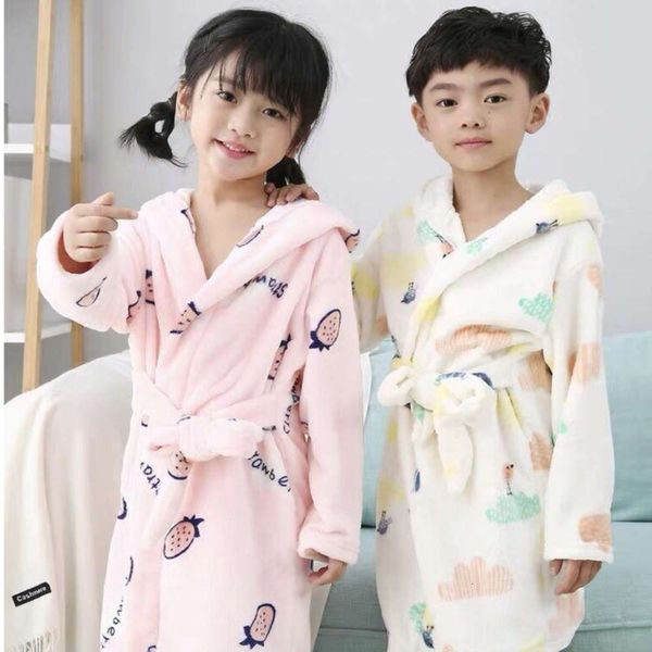 

children's autumn winter flannel spring pajamas boys' and girls' coral veet cartoon bathrobe, Blue;red