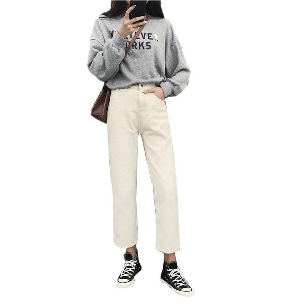 

women's jeans women spring summer 2021 large size 5xl pants solid color high waist denim thin straight nine b64, Blue