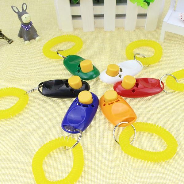 

dog button clicker pet sound trainer with wrist band aid guide pet click training tool dogs supplies 11 colors 100pc