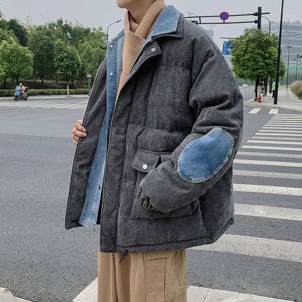 

winter fake two-piece thick jacket men's warmth fashion retro cotton coat men wild loose korean short coat mens clothes m-2xl1, Black