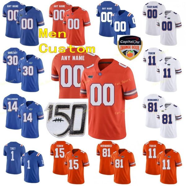 

custom florida gators college football jersey 26 john huggins 27 dameon pierce 5 emory jones 8 trevon grimes men blue white orange stitch, Black
