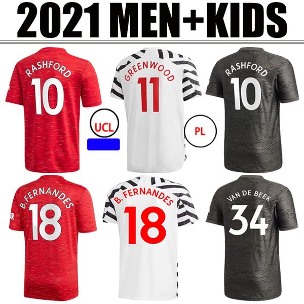 

2020 2021 soccer jerseys cavani fernandes united rashford utd football shirt 20 21 fourth man + kids kit humanrace, Black;yellow