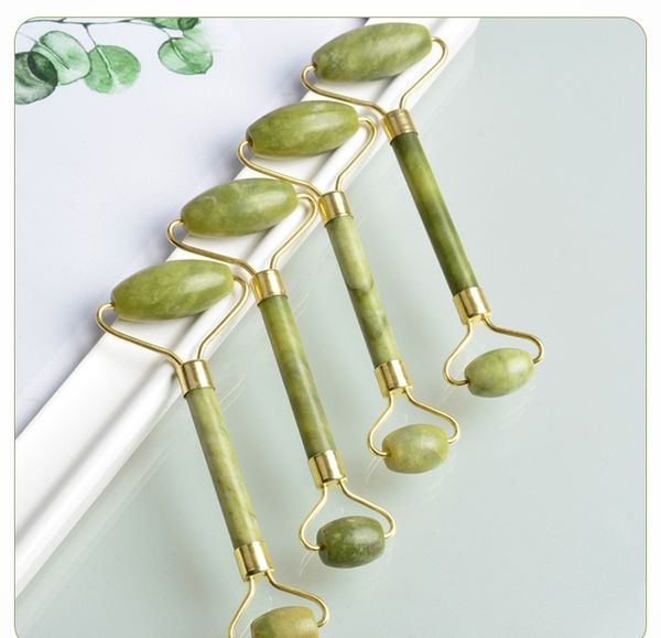 

2in1 100 nature jade stone face facial body skin massager bar roller dual head dark green
