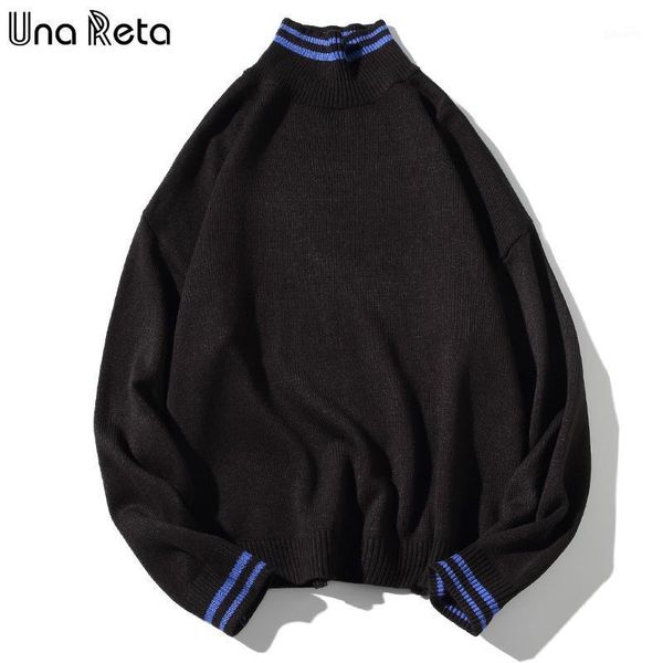 

una reta turtleneck sweater men new winter mens clothes long sleeve pullover knitwear men pull homme loose patchwork sweater1, White;black