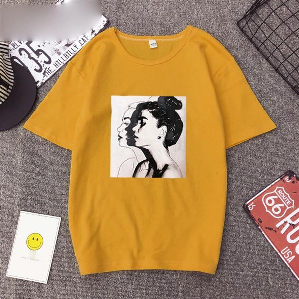 

2020 new fashion t shirts woman spring summer girls print short sleeve o neck t shirt loose women slim fit soft, White