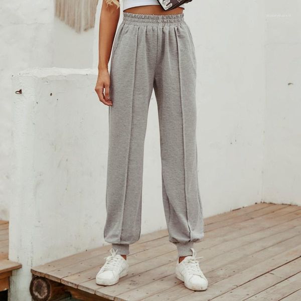 

women's pants & capris autumn and winter fashion high waist solid color all-match leisure sports trousers1, Black;white