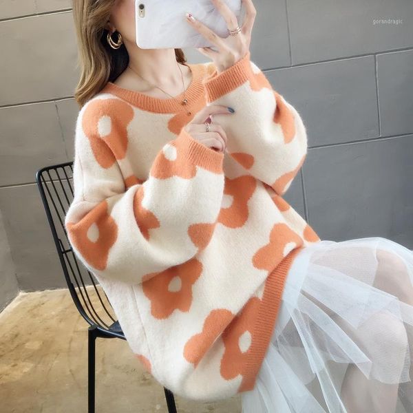 

2019 poncho 9283 cotton hand knitted real p new flower loose round neck pullover sweater 40 -- 1st floor, 11 rows, 1 shelf1, White;black