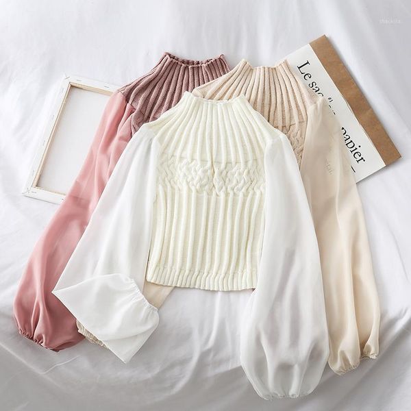 

heliar chiffon blouse casual lantern sleeve female stretchy blouse fashion pit knitting slim elastic 2020 spring1, White