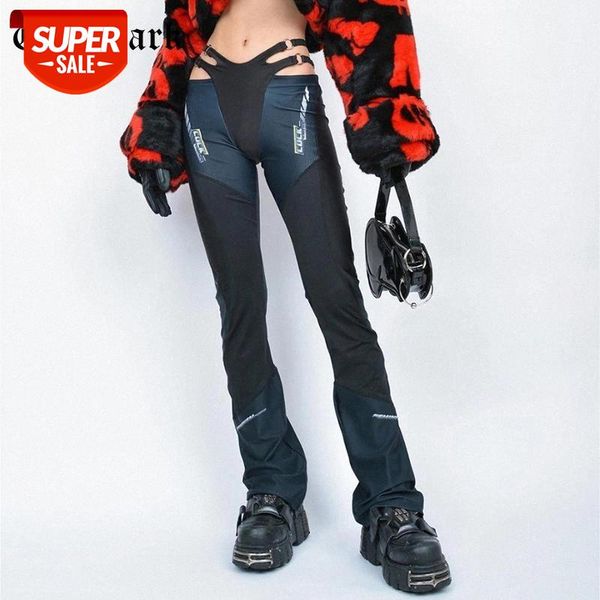 

goth dark cyber y2k punk high waist pants harajuku hip hop women slim joggers trousers sweatpants hollow out fashion streetwear #wl9z, Black;white