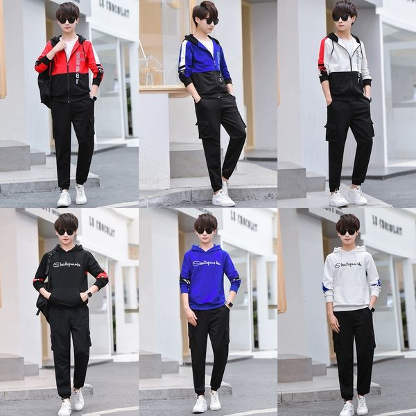 

ixxxx 2020 spring trendy leisure sports set set men's junior sweatshirt sweater high school student coat youth autumn two-piece coat kc, Black