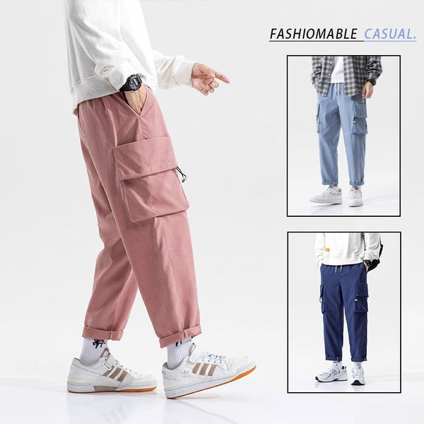 

men's pants 2021 mens sweatpants joggers fashion jogging men trouser tracksuit fitness multiple pockets male cargo trousers, Black