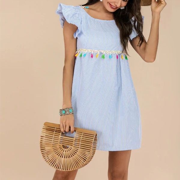 

mother daughter dresses with tassel mommy and me clothes girls summer dress y200713, Blue