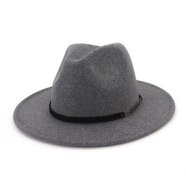 

wide brim hats wool women men solid color band belt fedora classic simple khaki black wedding winter, Blue;gray