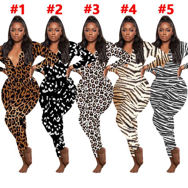 

women jumpsuits rompers casual leopard print long sleeves v-neck designer nightwear playsuit bodysuit ladies pajama onesies 5 colors e122812, White