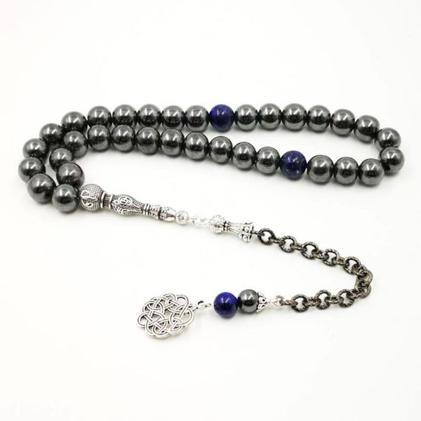 

man's tasbih natural hematite with lapis lazuli men's bracelet 2020 style prayer beads 33 66 99beads stone muslim rosary, Black