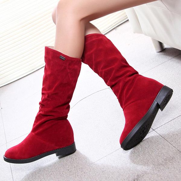 

autumn winter boots fashion woman shoes height increased low heel female boots matte flock high sock zapatos de mujer, Black