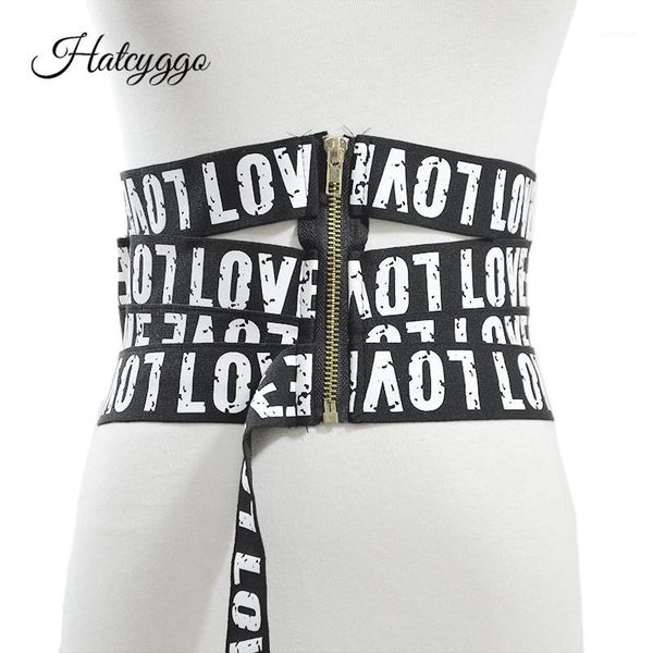 

fashion wide belt cummerbund for women waistband elastic belts female letter printing canvas belt stretch strap1, Black;brown