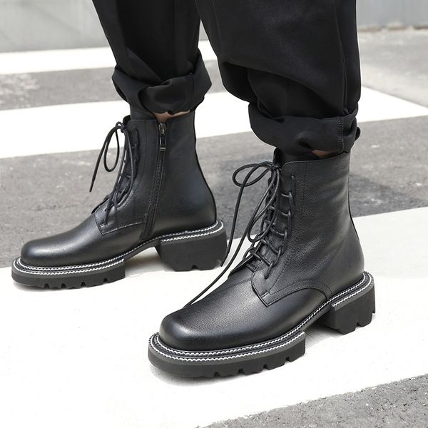 

2020 genuine winter platform quality leather women ankle lace up to high heels boots short women's party shoes 9qai, Black