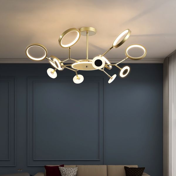 

2021 new modern led chandelier for living bedroom study room kitchen ceiling gold indoor with remote control adjustable fixture jzav