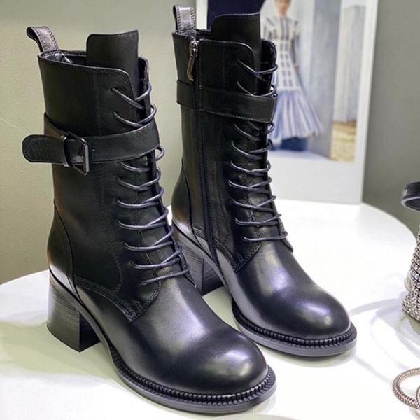 

fashion square heels martin boots brand design autumn lace-up women zip shoes ankle female boots, Black