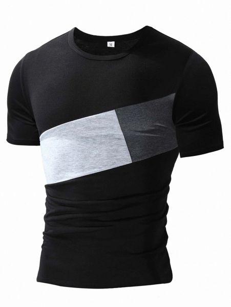 

men colorblock round neck tee 76hp#, White;black