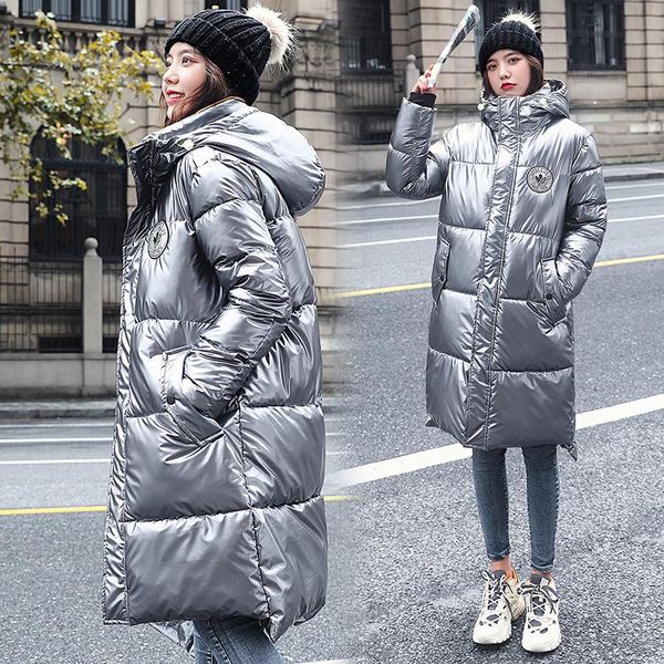 

women's down & parkas women winter jacket chic warm long coat female parka hooded solid color bright thick oversized snow coats, Black