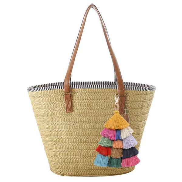 

simple women straw handbag shoulder bag tassels summer beach zipper shopping crossbody bags fashion travel messenger bag