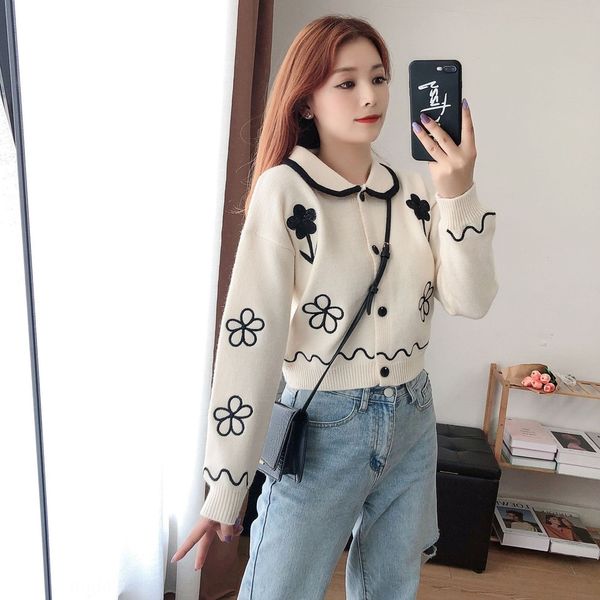 

корейский 2020 свободная версия куртки осень короткие jacketnew jacketjacket зимы ребенка воротник rk9z7 вышитые свитер женский длинный рука, White;black