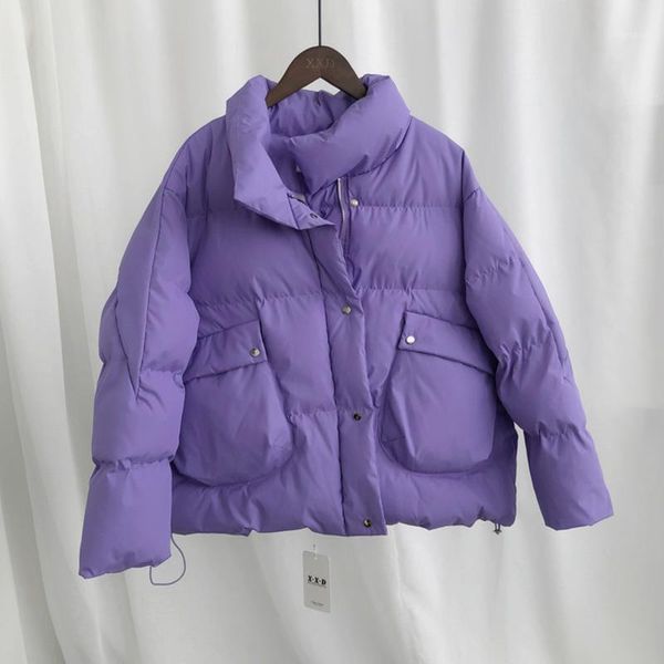 

ewq] winter 2020 new multi colors ladies thick fashion big pocket short casual cotton-padded coats purple plus size women qb2131, Black