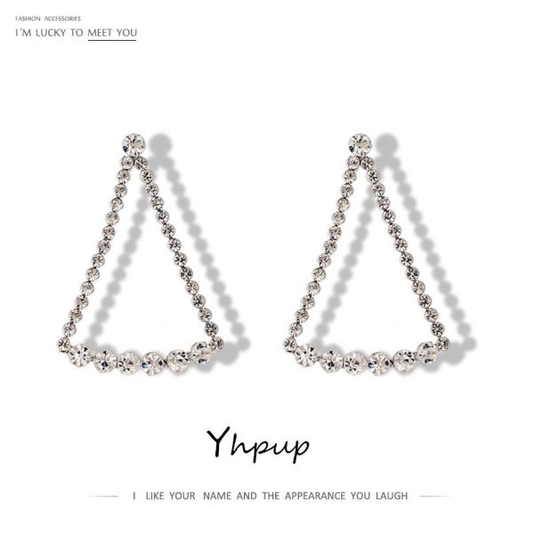 

stud yhpup luxury rhinestone earrings geometric triangle korean jewelry for female party accessories pendientes mujer, Golden;silver