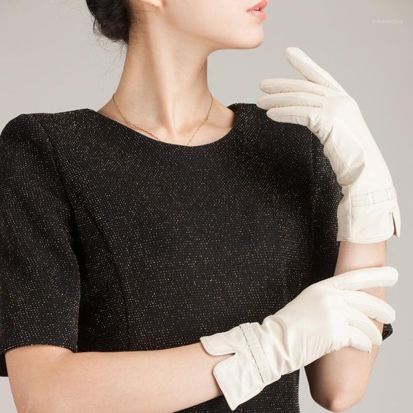 

leather gloves women genuine leather gloves female 2020 fashion sheepskin winter driving ku-0291, Blue;gray