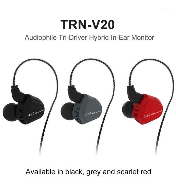 

trn v20 ba+dd hybrid metal in ear earphone hifi dj monito running sport earphone earplug headset detachable cable v80\k2\v30\bq31