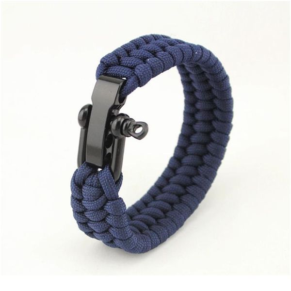 

multi-functional camping hiking climbing bracelet black braided rope survival stainless steel charm bracelet men women jllyni