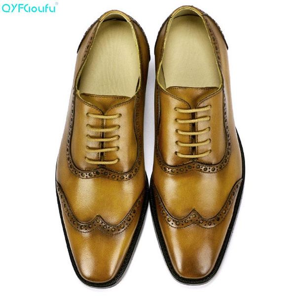 

qyfcioufu new 2020 handmade vintage formal shoes designer party wedding office men dress shoes genuine leather men brogue, Black