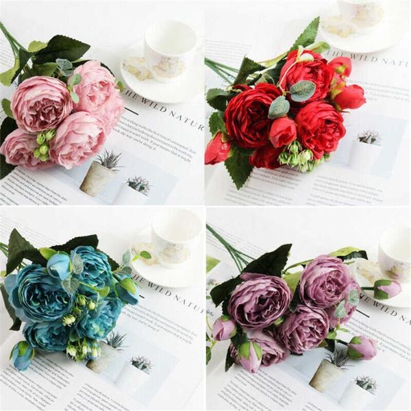 

decorative flowers & wreaths 30cm 5 heads/1 bundle rose diy floral decor artificial fake peony bouquet for home wedding party decoration ind