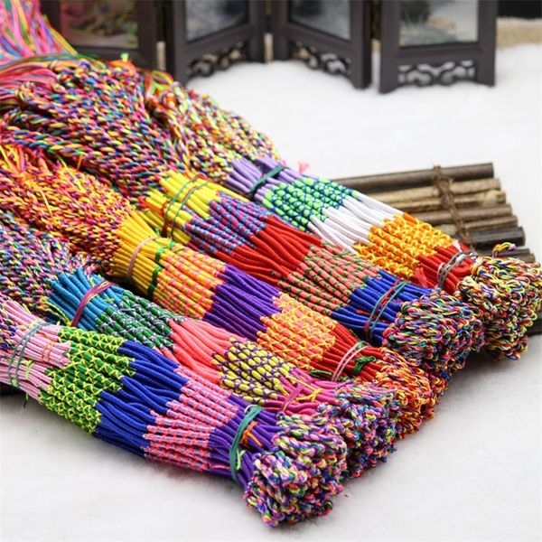 

100 pcs/lot handmade weave friendship bracelet brazil colorful rainbow woven braided rope thin string strand bangles y200918, Black