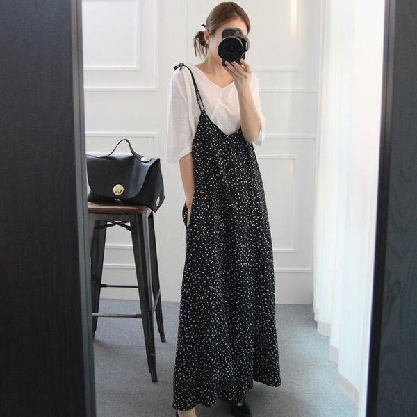 

nzyxx new pants korean polka style floral sling jumpsuit suspender loose dot wide leg jumpsuit rp4fn, Black;gray