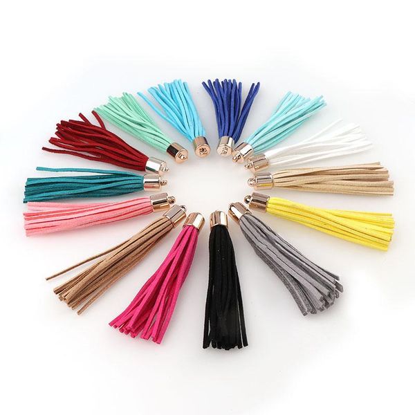 

10pcs 8cm long gold color cap suede leather tassel for keychain straps jewelry fiber fringe diy pendant charms findings h jllboz