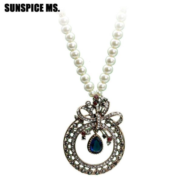 

brand design turkish women round pendant necklace antique gold color beads hollow flower bow long ethnic banquet jewelry gift, Silver