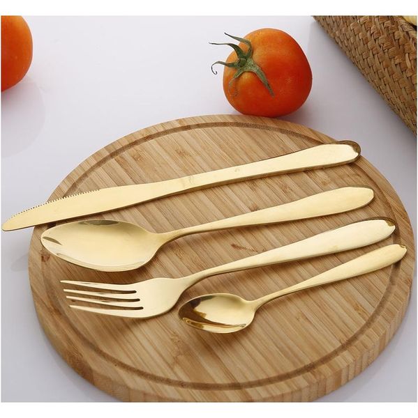 

4pcs/set gold cutlery knife flatware set stainless steel tableware western dinnerware fork spoon steak travel d bbyblg packing2010