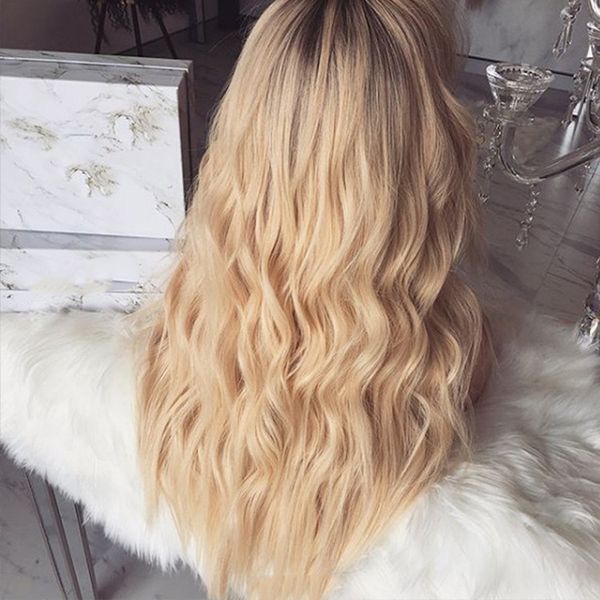 

european and american wigs are fashionable and fashionable before lace chemical fiber wigs flax gradually wavy curls daily party wig covers, Black