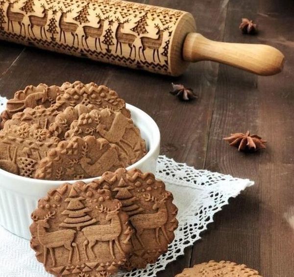 

embossing rolling pin merry christmas decorations cookies biscuit fondant cake dough engraved roller elk wooden ba jlluyy ffshop2001