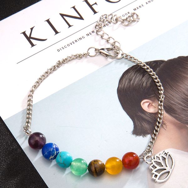

2020 new colorful chakra energy yoga foot seven foot colored copper chain chakra lotus copper chain chain 2s7z3, Golden;silver